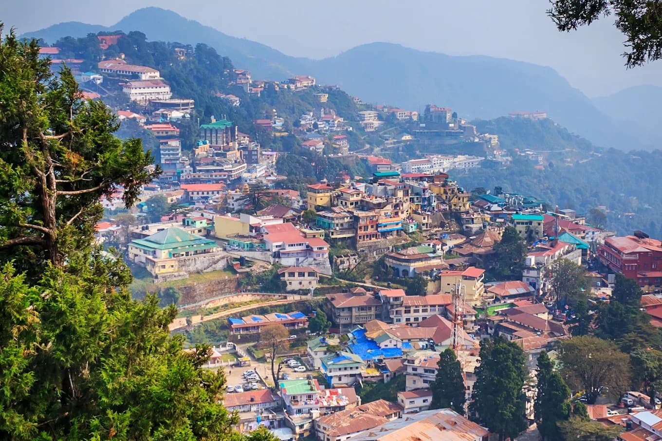 Hillside townscape of Mussoorie in the Himalayan foothills